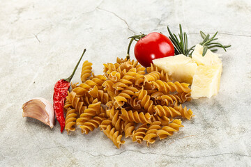 Raw whole grain pasta fusilli