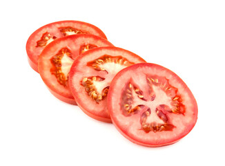 Slices of tomato isolated on white background
