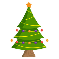 Hand drawn Christmas tree illustration on white