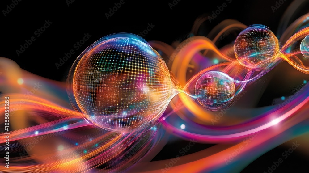 Poster visual of quantum bits or qubits entangled in a digital framework