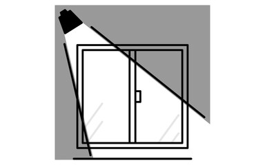 センサーライトのついた掃き出し窓、防犯とホームセキュリティの白黒アイコン