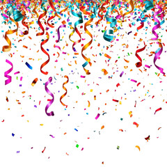 Obraz premium Colorful Falling Confetti burst illustration on a transparent background, PNG clipart, Colorful Confetti And Ribbon celebrations design