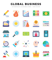 Global Business Flat icons collection. 25 icon set in a Flat design.