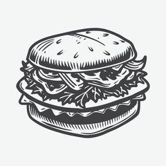 Pulled Pork Sandwich Silhouette Vector Isolated On White Background with Perfect Detail and Clarity