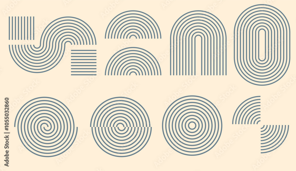 Aufkleber simple geometric lines stroke shapes vector neutral graphic modern boho style design, set of minimal