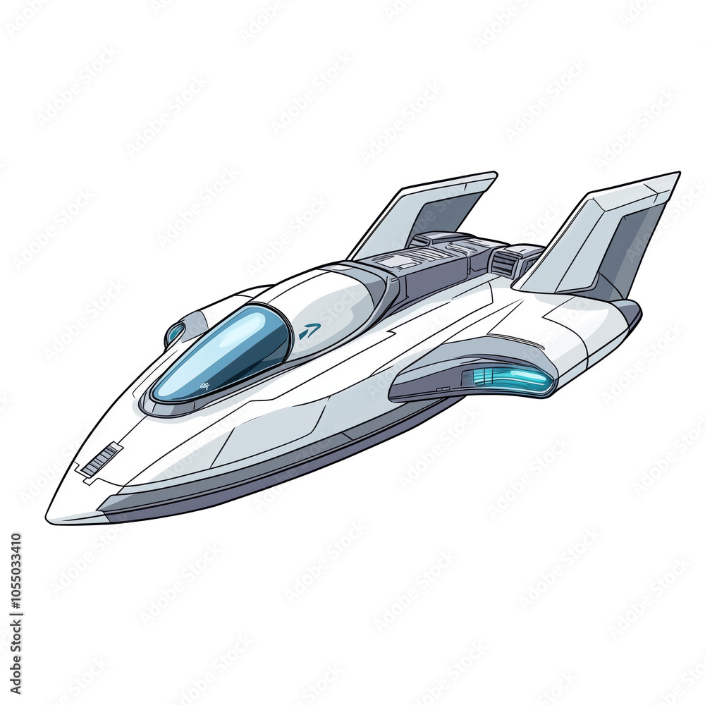 Aufkleber futuristic spaceship design with sleek aerodynamic shape and advanced features, isolated on transpar