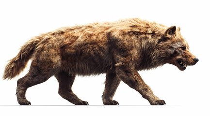 Fototapeta premium Dire Wolf Rendered Realistically on White Background: Bringing Extinct Majestic Creatures to Life