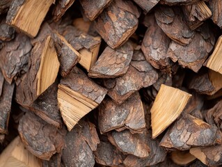 Fototapeta premium Close-Up of Pine Bark Harvest: Natural Textures in a Serene Forest Setting