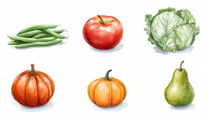 Watercolor Fruits and Vegetables