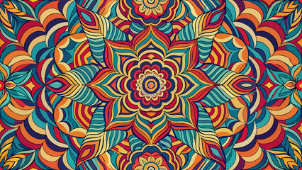 Psychedelic Vintage Geometric Abstract Pattern with Bold Colors	