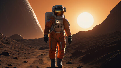 "Lone Astronaut in Space Suit Exploring New Planet"