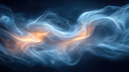 Fototapeta premium Ethereal wisps of blue and orange smoke swirling together in a mesmerizing pattern against a dark background