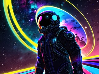 glowing solarpunk astronaut illustration