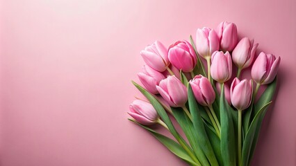 Bouquet of pink tulip on pink background with shallow depth of field