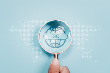 ISO Certification and standardization process concept. International standards. Certificate,...