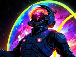 glowing solarpunk astronaut illustration
