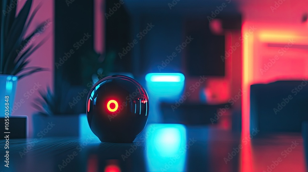 Aufkleber virtual assistant device glowing in response to voice commands in a smart home.