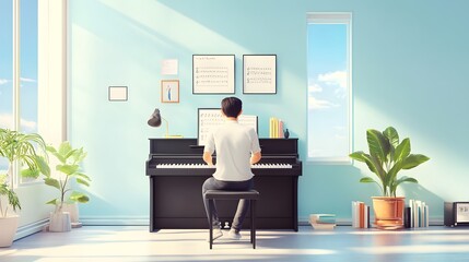 A serene moment of music creation at home