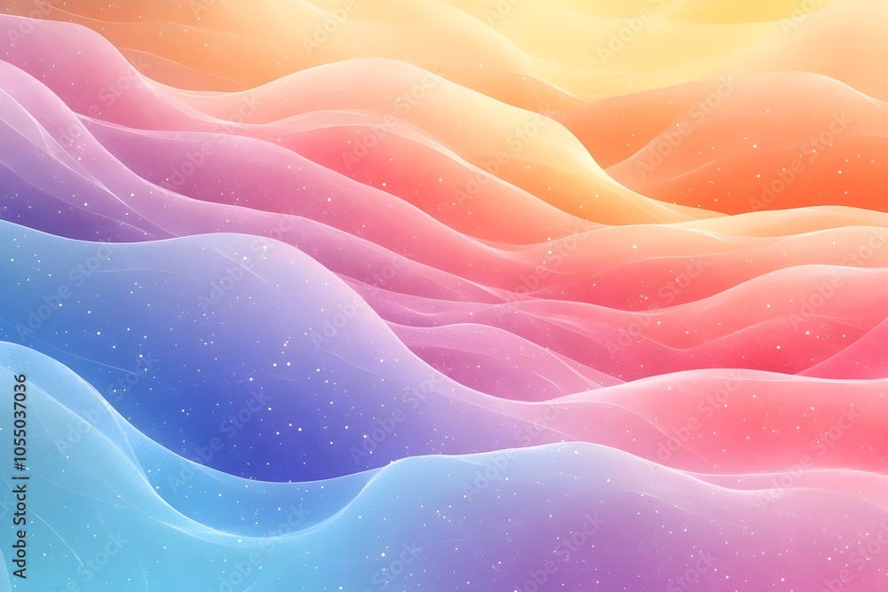 Poster an ethereal abstract design featuring smooth, rolling waves in gradient hues of pink, purple, and or
