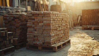 Stacked Bricks on Pallet - Construction Materials