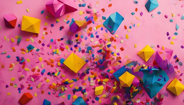 Colorful Geometric Confetti on Pink