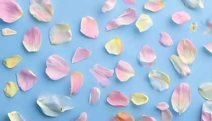 Pastel Flower Petals on Blue Background