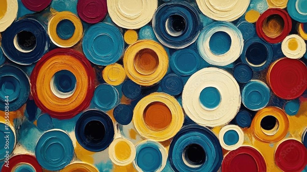 Poster abstract background of colorful circles in various sizes; artistic, fun, and versatile for creative 