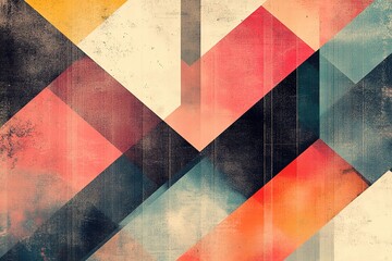 Fototapeta premium Abstract geometric pattern with red, blue, and yellow hues on a textured background.