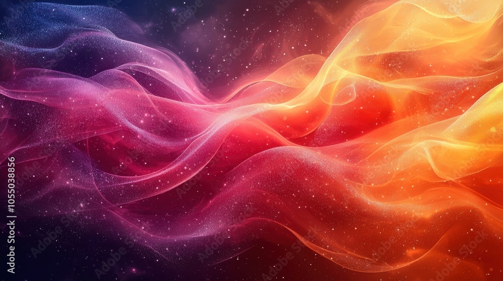 Poster vibrant swirling waves of color in a cosmic background create an ethereal atmosphere filled with ene