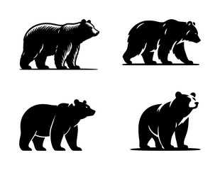vector set silhouette of bear (black)