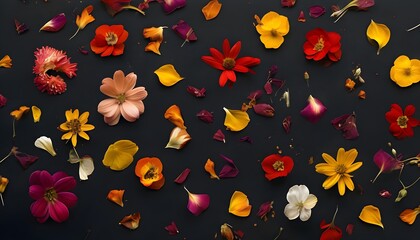Mixed Flower Petals on Black Background