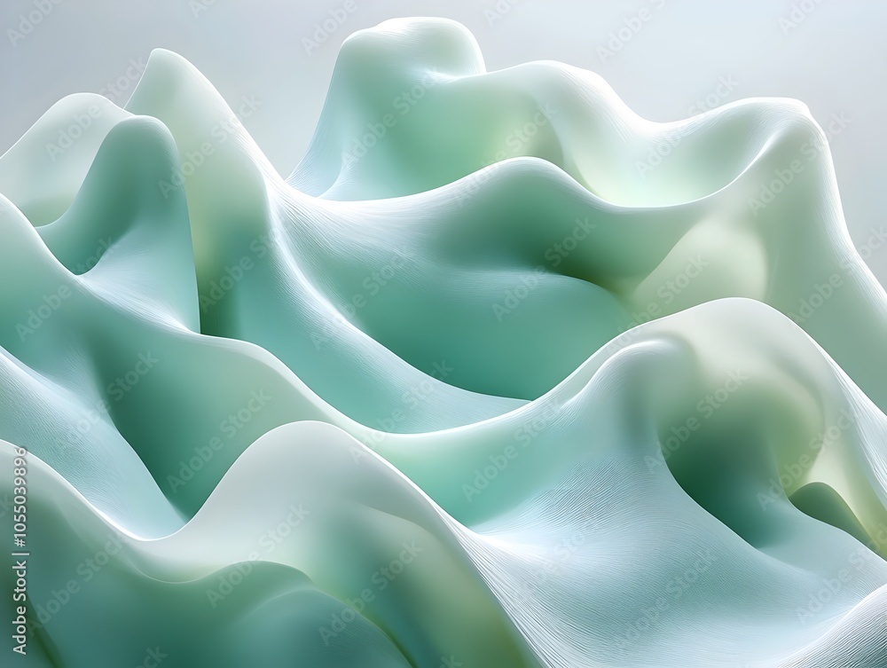 Poster an abstract composition featuring soft, flowing curves in soothing shades of aqua and mint. the gent