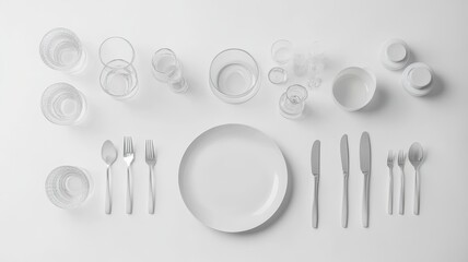 Vector cutlery set of plate,fork,spoon, knife,Table setting,top view,Vector hand drawn illustrations type of christmas dinner table,isolated illustration on white background,holiday greeting design.