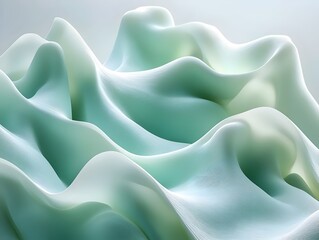 Obraz premium An abstract composition featuring soft, flowing curves in soothing shades of aqua and mint. The gentle waves create a serene and calming atmosphere.