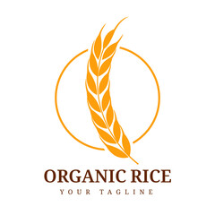 Minimalist design logo, featuring an orange rice symbol in a circle. Suitable for branding healthy food products, agricultural businesses, or packaging agricultural products.