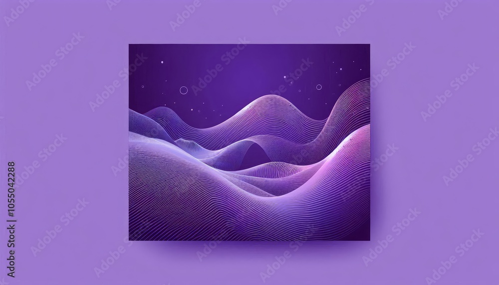 Poster abstract digital waves with a purple gradient, creating a futuristic and dynamic composition