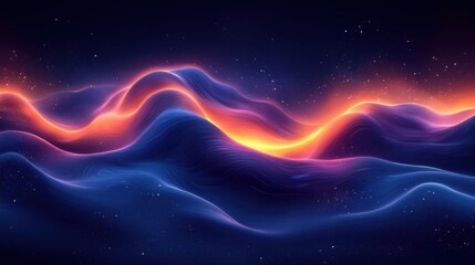 Fototapeta premium Abstract representation of colorful waves with glowing highlights against a dark background, evoking a sense of movement and depth at night
