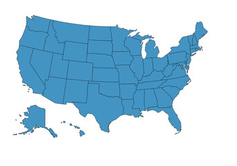 United States of America Map in Blue