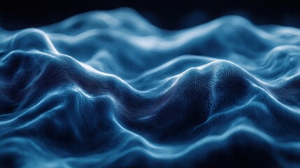 Obraz premium Abstract blue waves created by digital rendering showcasing intricate patterns and textures in a mesmerizing fluid form