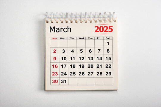 March 2025. Resolution, strategy, solution, goal, business and holidays. Date month March 2025. Monthly desk calendar March 2025. planning new year
