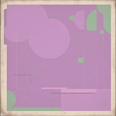 Vintage-style geometric abstract art with purple and green shapes on a textured background