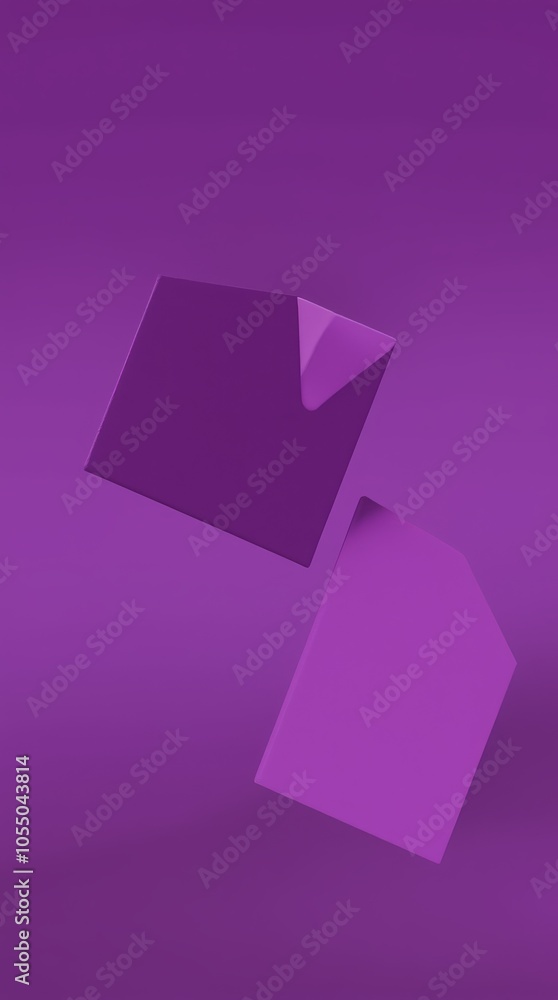 Aufkleber floating purple geometric shapes on a gradient background, creating a modern abstract design