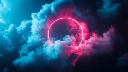 Neon Circle in a Colorful Sky