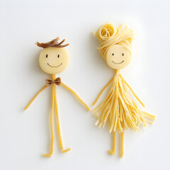Pasta Art Characters - Wedding-Themed Spaghetti Figures with Smiling Faces