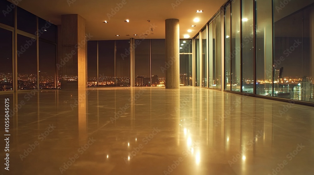 Poster bright empty space with floor-to-ceiling windows