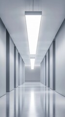 Obraz premium A minimalist banner mockup hangs from the ceiling in a sleek, well-lit showroom space