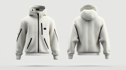 Obraz premium A stylish white hoodie displayed from front and back views, showcasing modern design.