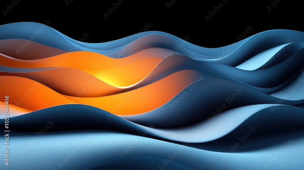 Poster abstract wave patterns with contrasting orange light and blue curves showcasing artistic design and 