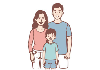 Family, father, mother, child, standing for a family photo. Hand drawn style vector design illustrations.