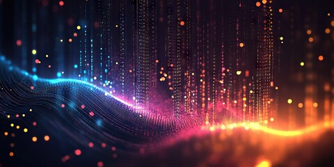 Fototapeta premium Digital background perfect for tech processes, neural networks, artificial intelligence, data transfer and encryption, digital archives, sound and graphic presentations, science, education, etc.